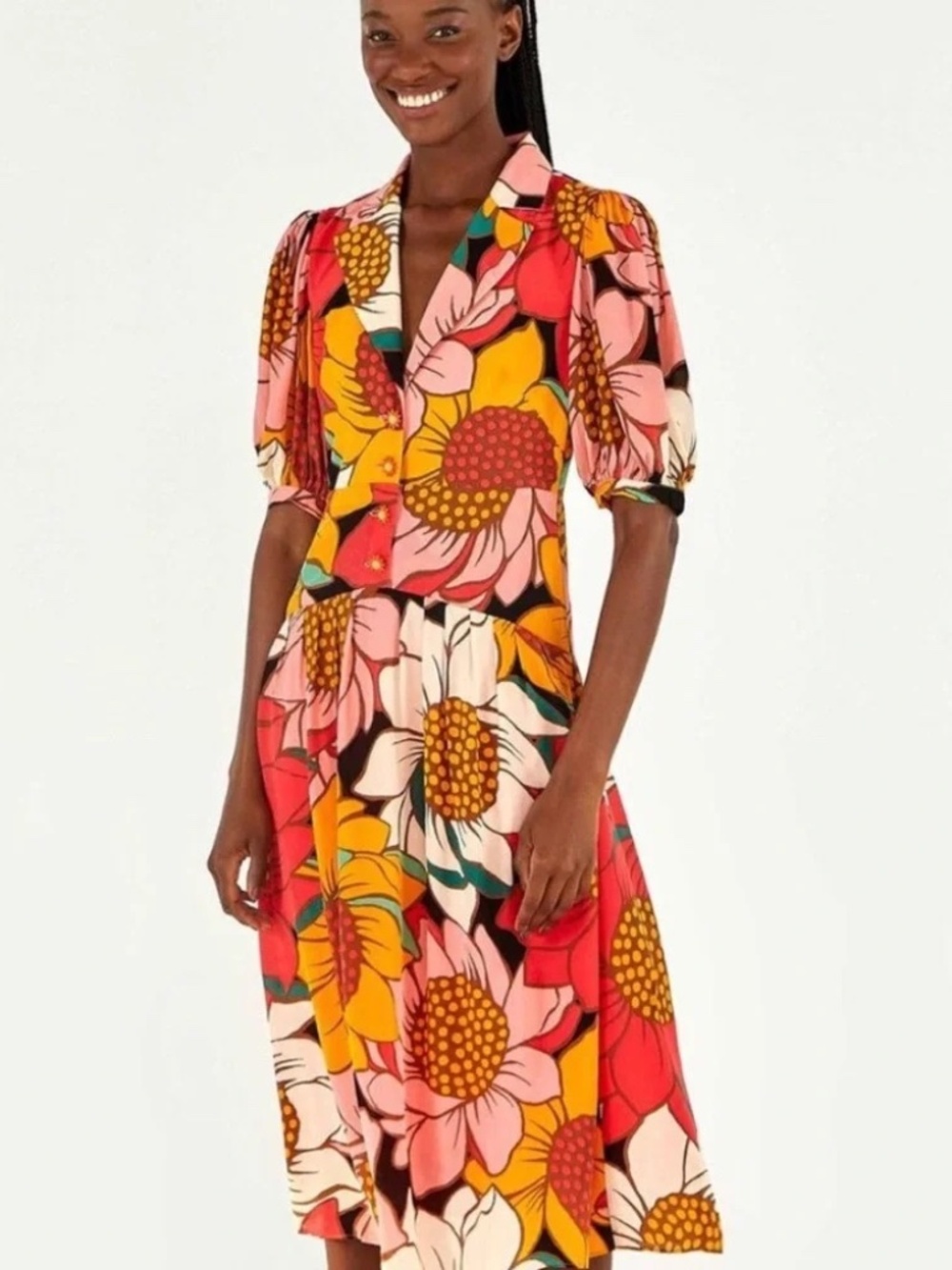 Farm Rio Women’s Colorful Sunflowers Midi Dress - Picture 3 of 5